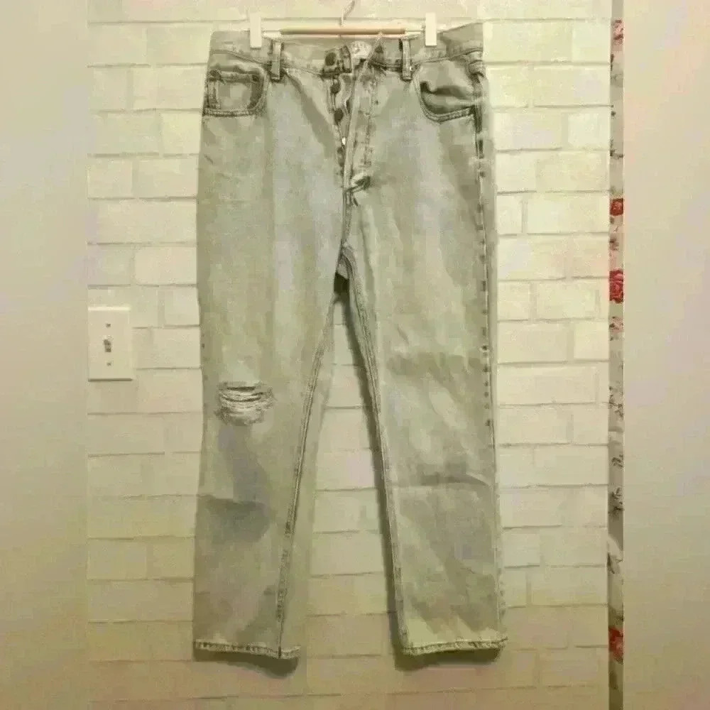 Twelve By Ontwelfth Womens Capri Jeans Blue Acid Bleach Wash Frayed Denim 29